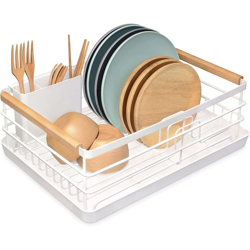 BRIAN & DANY Dish Drying Rack, Dish Racks for Kitchen Counter, Stainless Steel Dish Drainer with Removable Cutlery Holder & Drainboard, White - Image 1